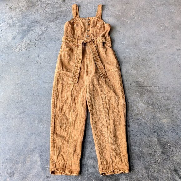 Universal Thread Tan Tie-Front Denim Overalls Jumpsuit size 8 - Picture 2 of 8